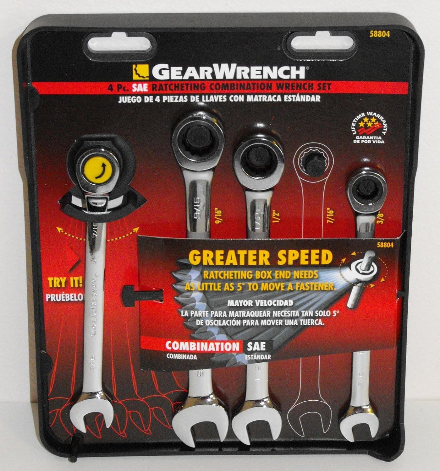 GearWrench 4-Piece Standard Ratcheting Combination Wrench Set, # 58804