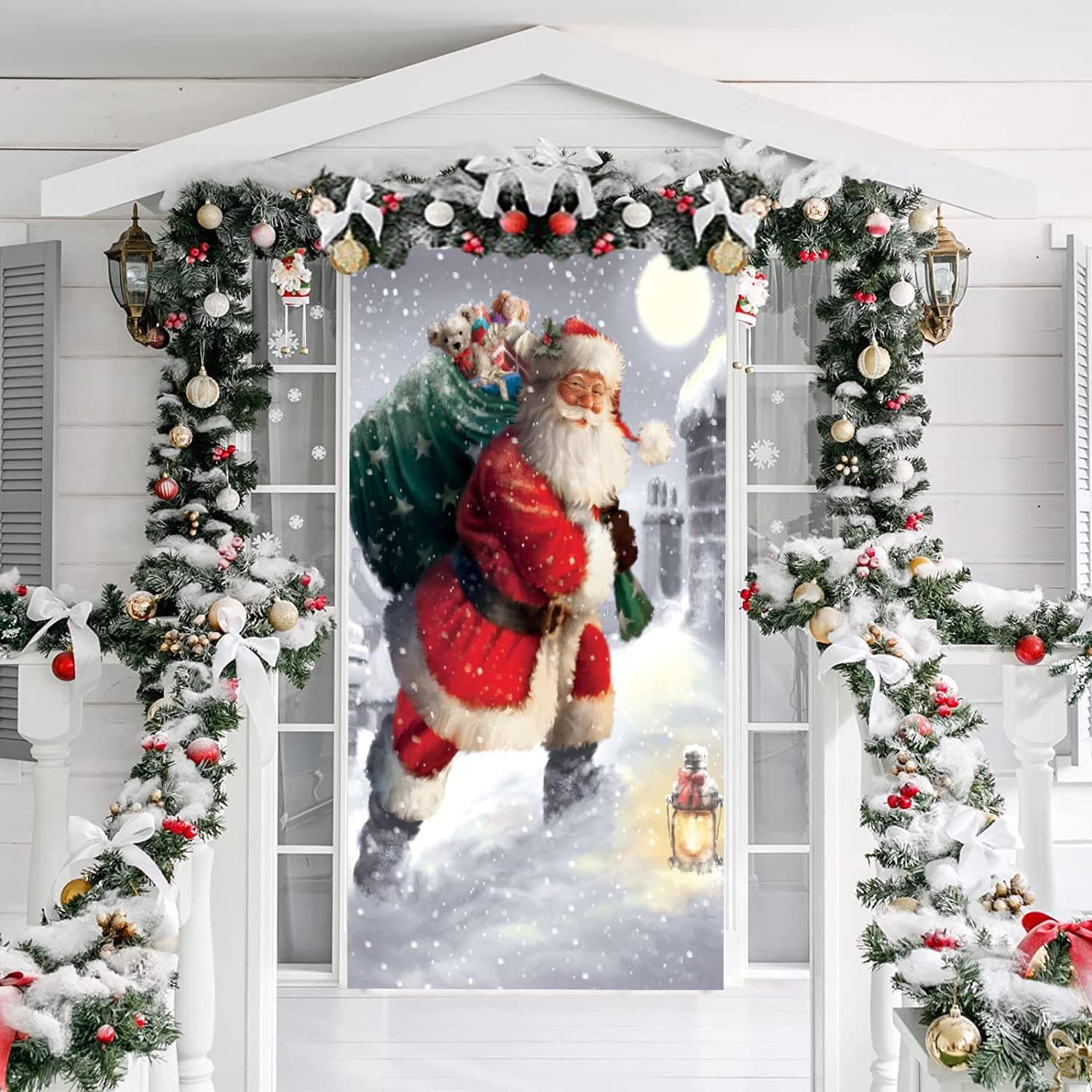 3D Christmas Door Decal Sticker-Christmas Door Cover Stickers Decor Removable Door Mural Decoration Vinyl Wall Stickers for Door
