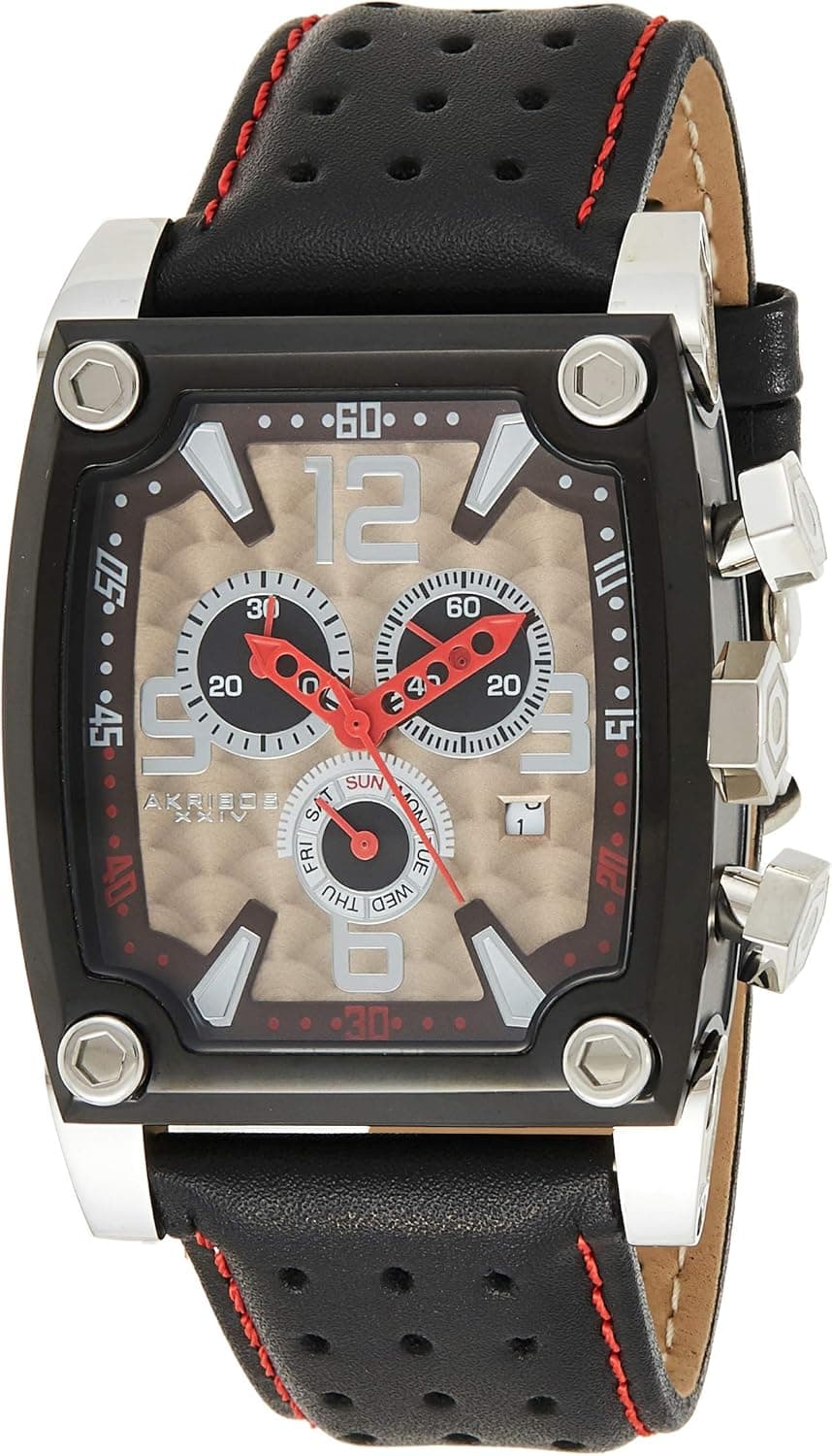 Akribos XXIV Men's AKR415BK "Conqueror" Stainless Steel Watch with Black Leather Strap