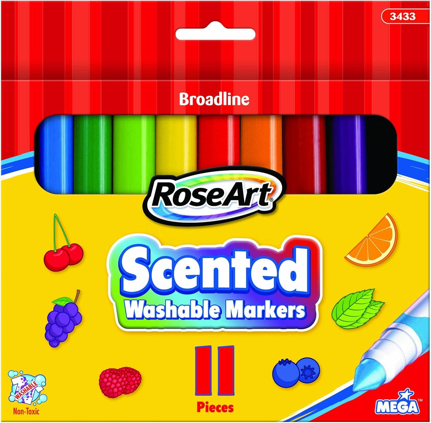 RoseArt Scented Broadline Washable Markers, 11-Count (3433VA-48)