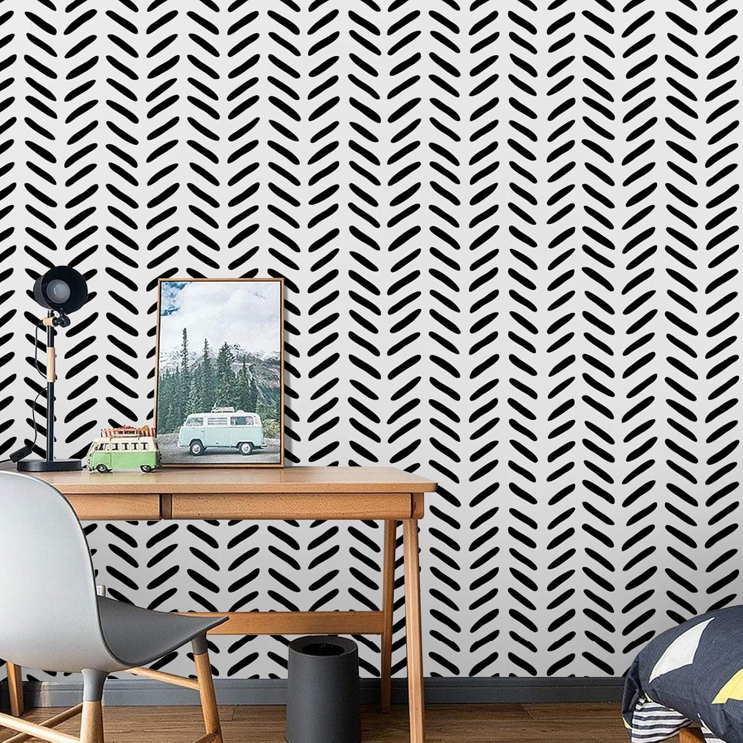 Black and White Wallpaper 17.7in×396in Peel and Stick Self Adhesive Wallpaper Removable Wallpaper Geometric Contact Paper Wall Decor