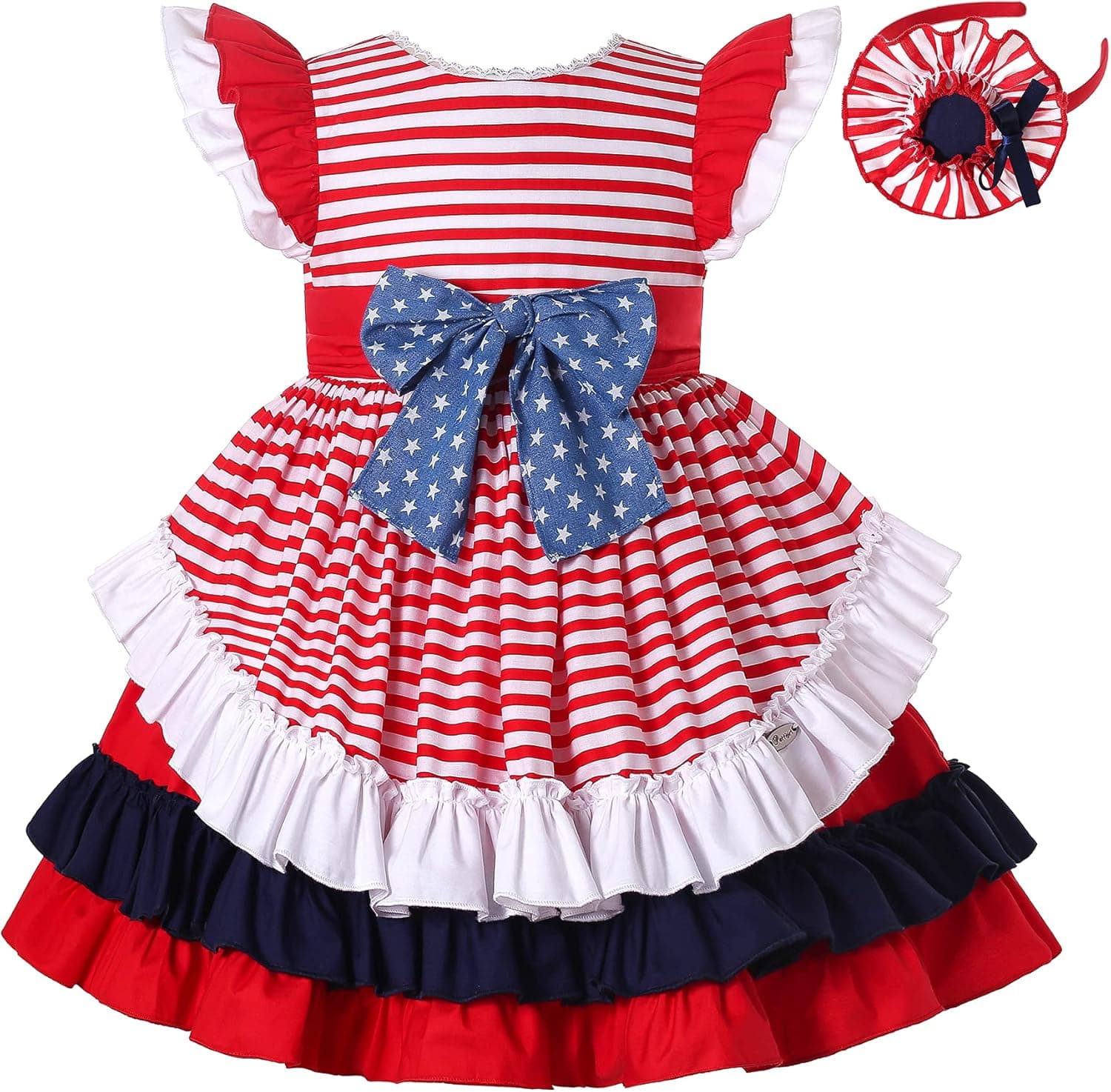Pettigirl Girls Summer Vintage 4th of July Stripe American Flag Clothes Kids Toddler Independence Day Midi Dresses
