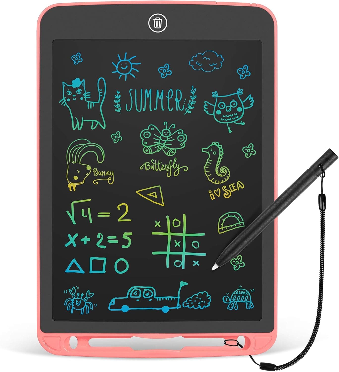 LCD Writing Tablet 10 Inch Colorful Toddler Doodle Board, Erasable Reusable Electronic Drawing Tablet Writing Pads, Educational Learning Kids Toy Gift for 3 4 5 6 7 8 Year Old Boys Girls(Pink)