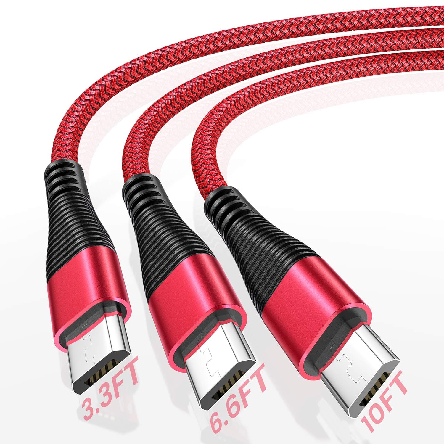 Micro USB Fast Charging Cable [3-Pack 10+6.6+3.3ft], Durable [Never Repture] Android Fast Charging&Data Transfering Cable Micro USB Charger, AINOPE Quick Charging Micro USB Cord