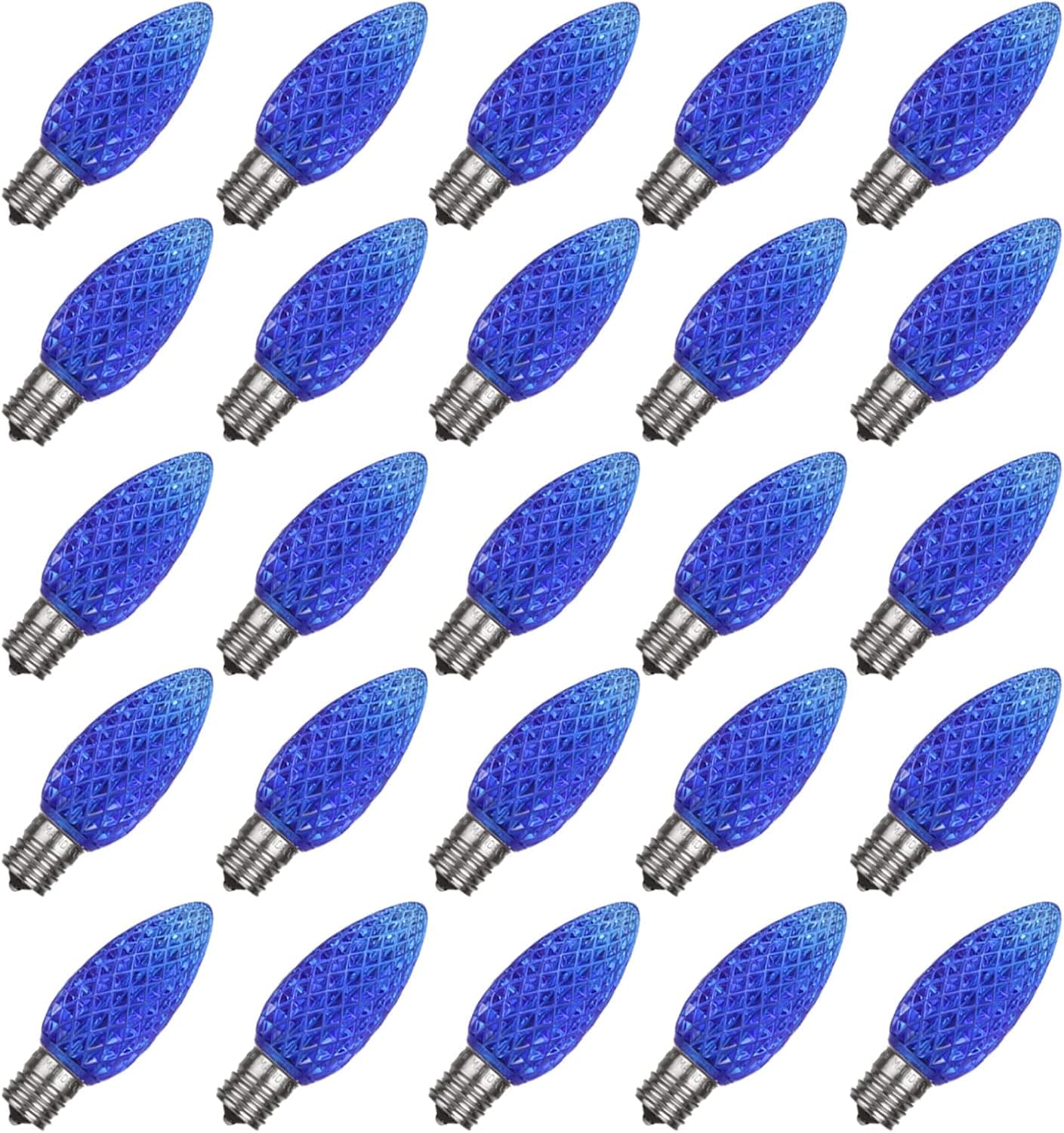 MAINDECO 25Pack C9 LED Christmas Replacement Bulbs, Faceted E17 Candelabra Screw Base Strawberry Bulbs Shatterproof C9 Light Bulbs for Indoor Outdoor Christmas Holiday Decoration, Blue