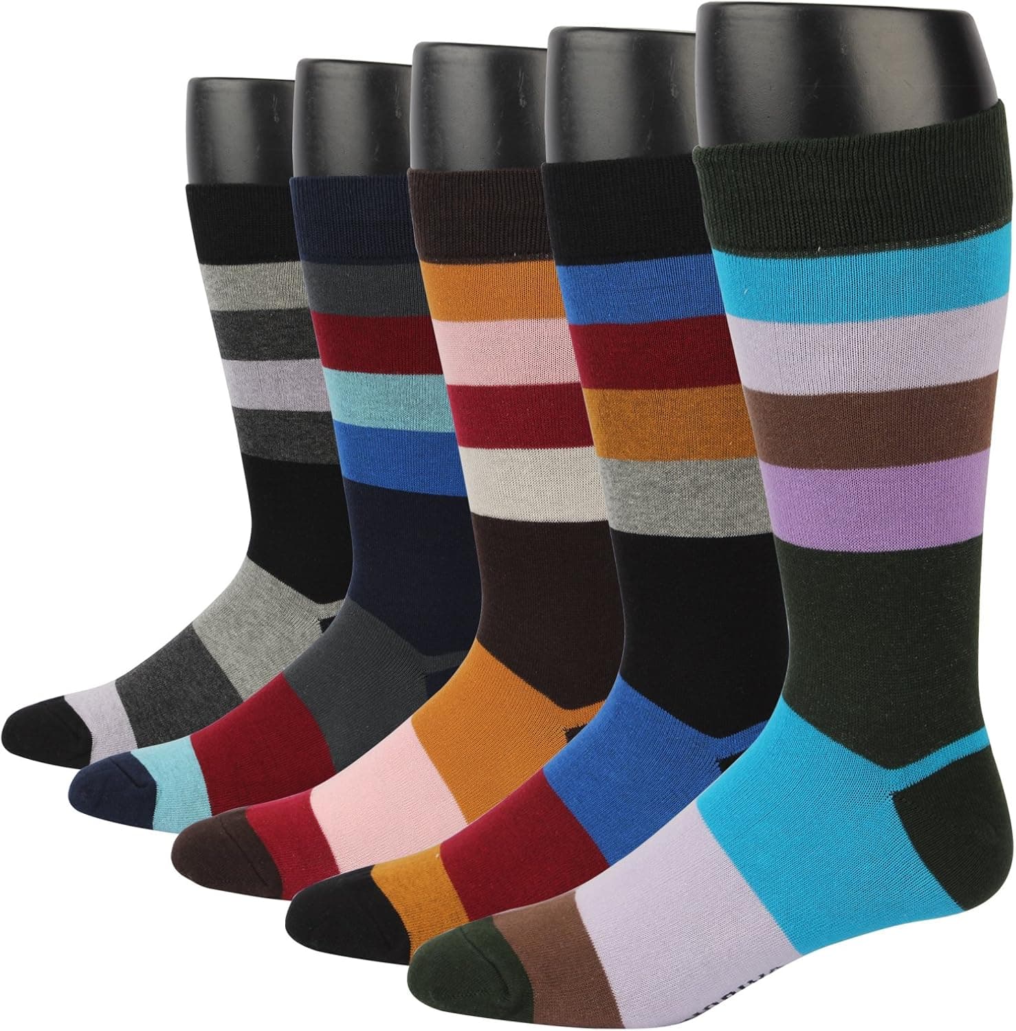 RIORIVA Fathers Day Socks Men Dress Socks -Big Tall Fun Designed Patterned Colorful For Casual Home (BSK16-Colored stripe rainbow 5 pack, US Men Size 10.5-14/EU 44.5-49)