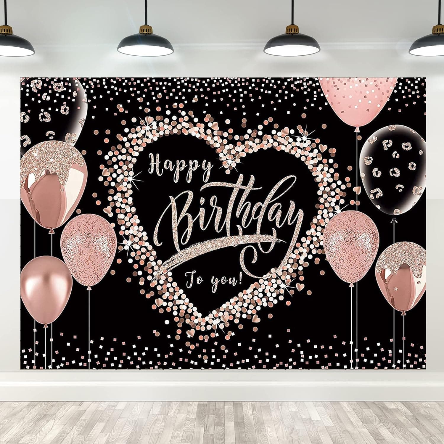 Imirell Women Birthday Backdrop 8Wx6H Feet Rose Gold (Not Glitter) Pink Balloon Girls Love Heart Sweet Fabric Polyester Photography Backgrounds Supplies Photo Shoot Decor Props Decoration