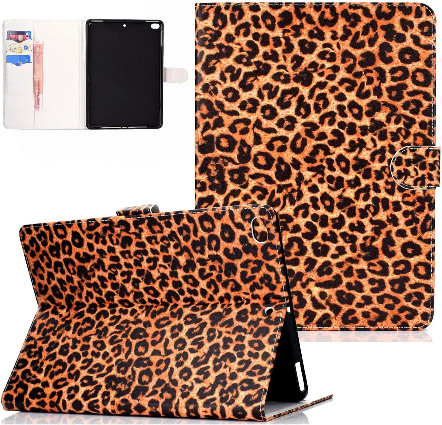 Case for iPad 8th Gen 10.2" 2020/iPad 7th Gen 10.2" 2019/iPad Air 3 10.5" 2019 (3rd Gen), UGOcase Slim PU Leather Smart Cover Kickstand Protective Wallet Case with Auto Sleep/Wake, Leopard Print
