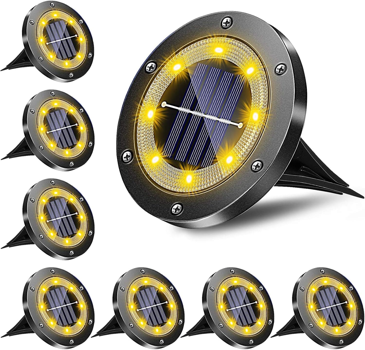 Solar Ground Lights – 8Pcs 8 LED Solar Garden Lamp Outdoor，Disk Lights Waterproof In-Ground Outdoor Landscape Lighting for Lawn Patio Pathway Yard Deck Driveway Walkway Flood Light