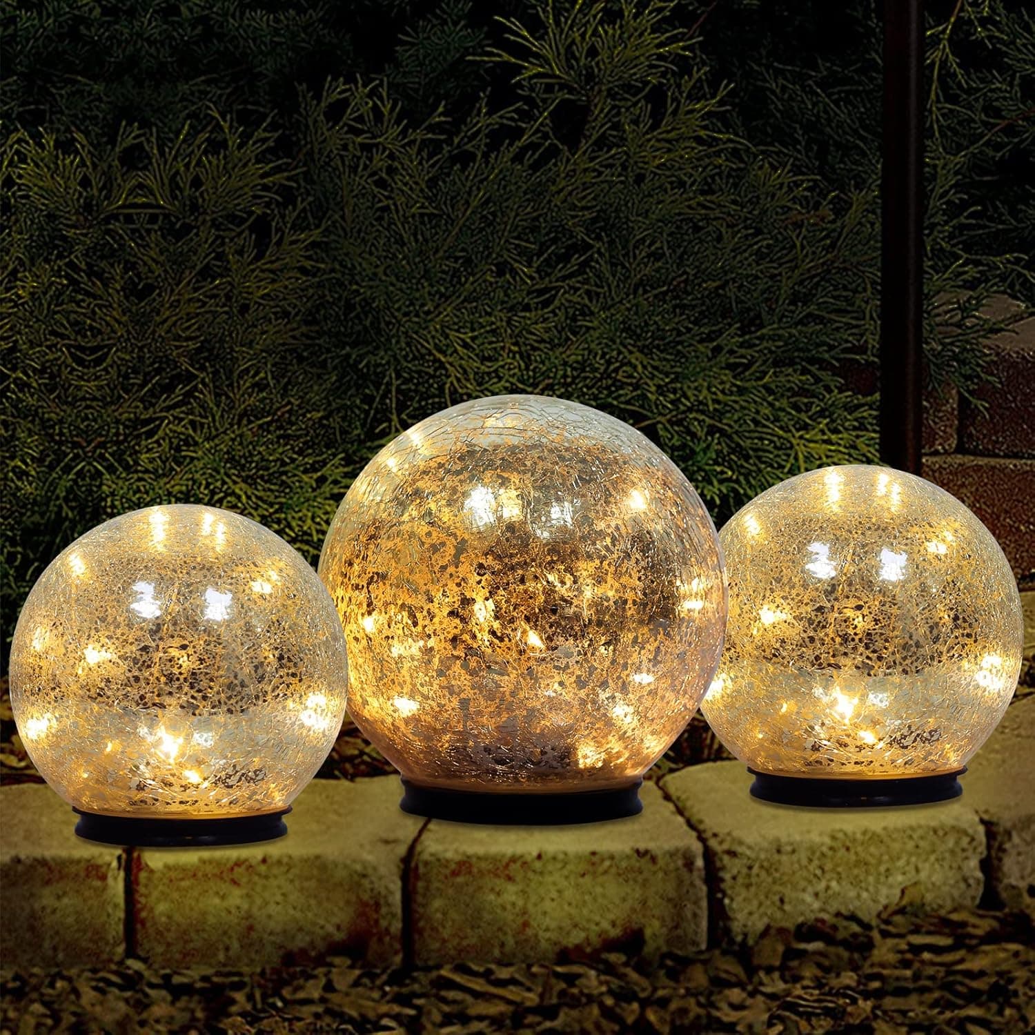 PHITRIC Crackle Glass Ball LED Light, 3 Pack Lighted Mercury Glass Orb with Timer for Homer Decor, Battery Operated Warm White Night LED Table Lamp for Birthday Wedding Bedroom Living-Room Decor