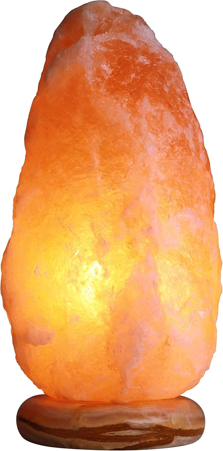 Himalayan Rock Salt Natural Crystal Lamp, 14" Tall – Soft Calm Therapeutic Light – Naturally Formed Salt Crystal Design On Onyx Marble Base – Tibetan Evaporated Rock Lamps – Dark Orange Hue