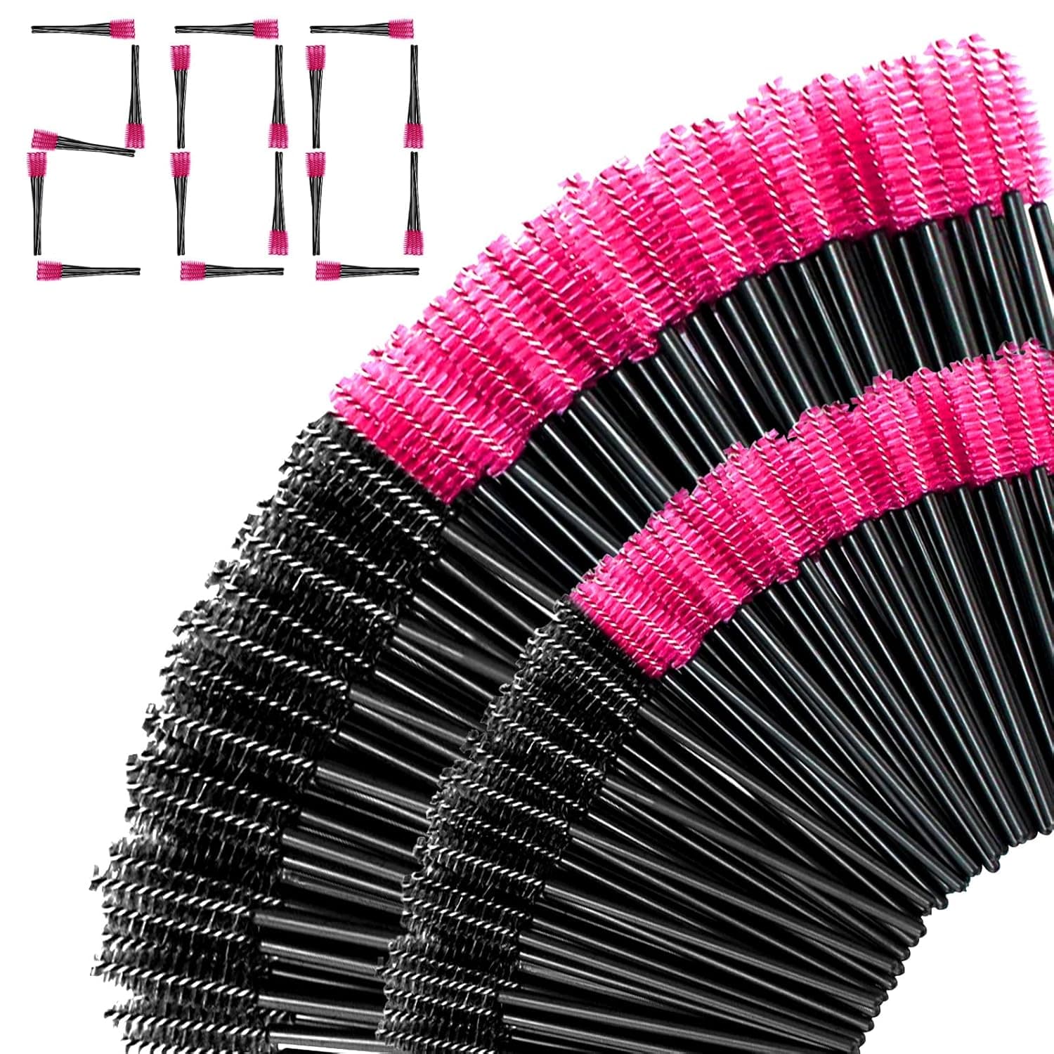 HOFASON 200PCS Eyelash Mascara Brushes Disposable Wands Applicator Eyebrow Brush Spoolies Brushes for Eye Lash Extension, Eyebrow and Makeup (Rose & Black)