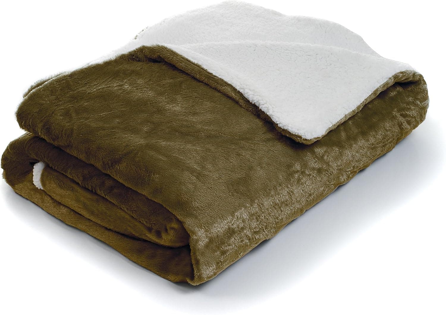 Bedford Home Fleece Blanket with Sherpa Backing, Full/Queen, Brown