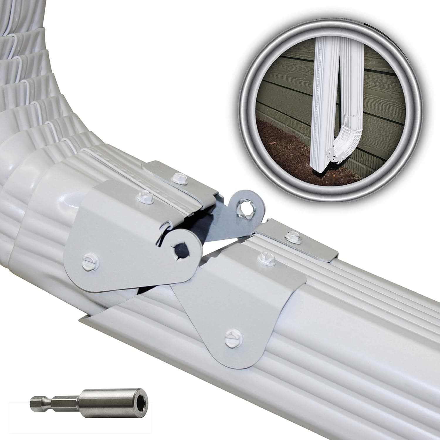 Zip Hinge 3 Pack Plus | Made in The USA Gutter Extension Hinges | Also Includes Clasp, Screws, Magnetic Nutsetter & Instructions | Easy DIY Installation on Any Size Rectangle or Square Downspout