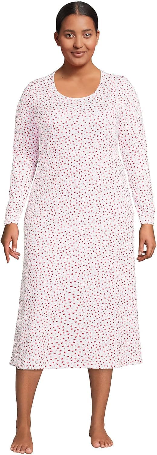 Lands' End Women's Supima Cotton Long Sleeve Midcalf Nightgown