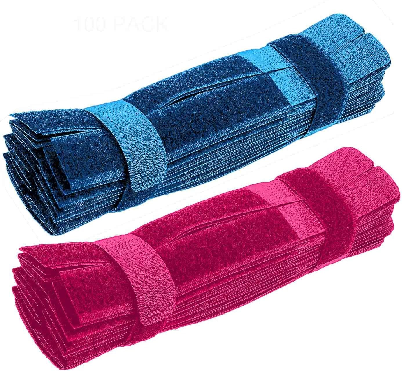 100 PCS Reusable Fastening Cable Ties, Microfiber Cloth 7-Inch Straps Wrap Organizer Cord Cable Tie Cable Management Cord Management (Rose+Sky Blue)