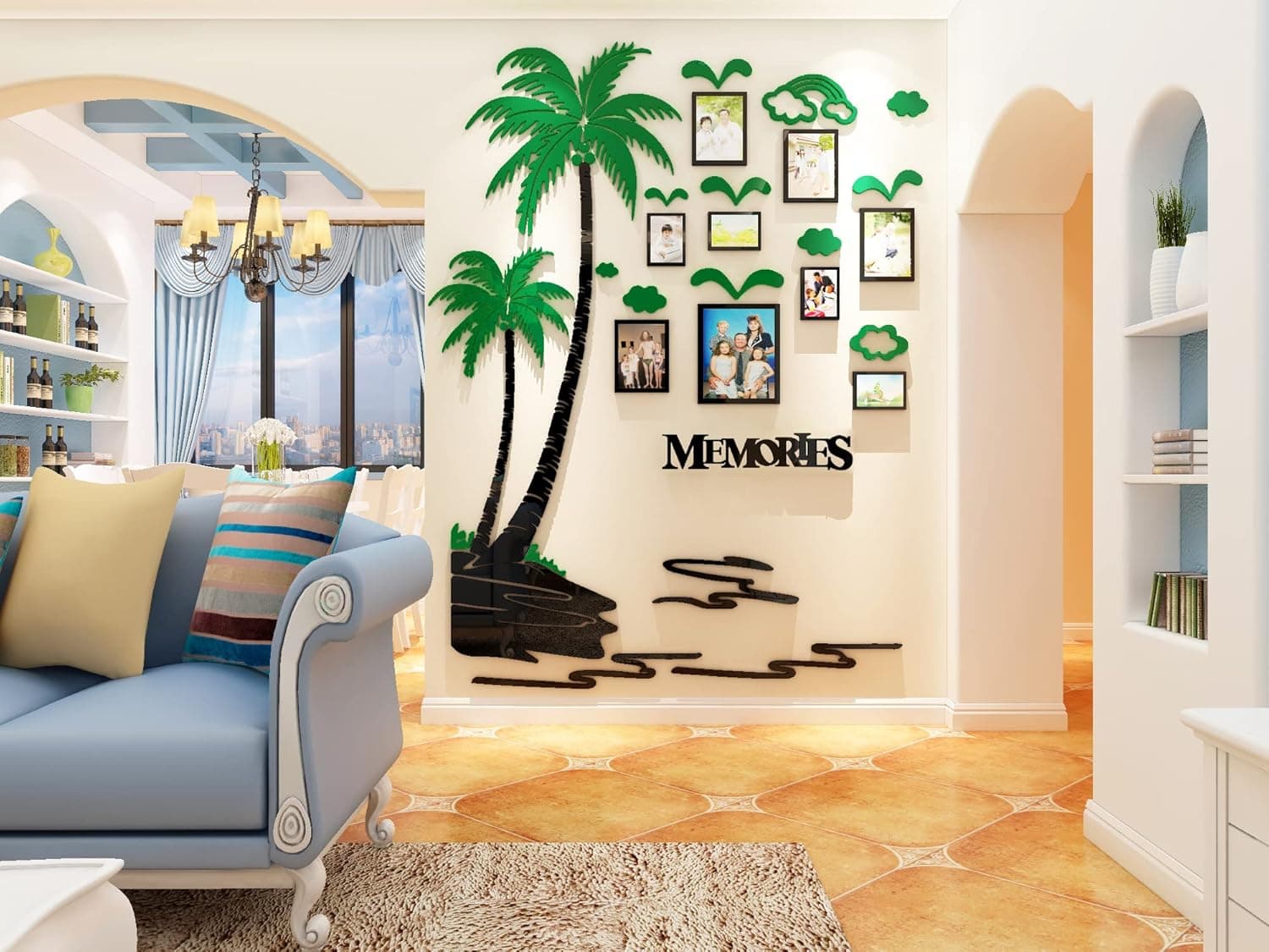 KINBEDY Acrylic 3D Tree Wall Stickers Wall Decal Easy to Install &Apply DIY Decor Sticker Home Art Decor. Coconut Tree with Green Leaves, Large.