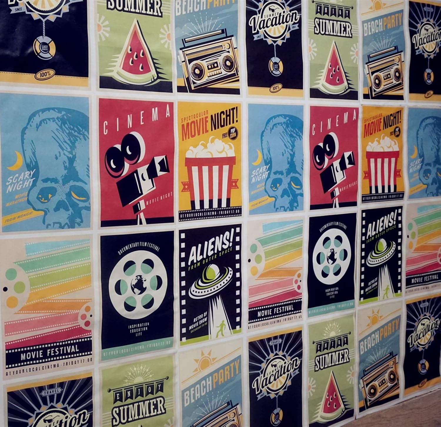 Wallpaper Colorful Contact Paper Peel and Stick Wallpaper Removable Wall Paper Wall Covering Self Adhesive Wallpaper Decorative Shelf Drawer Liner Vinyl Decal Roll Movie Kid Children 17.7’’x78.7’’