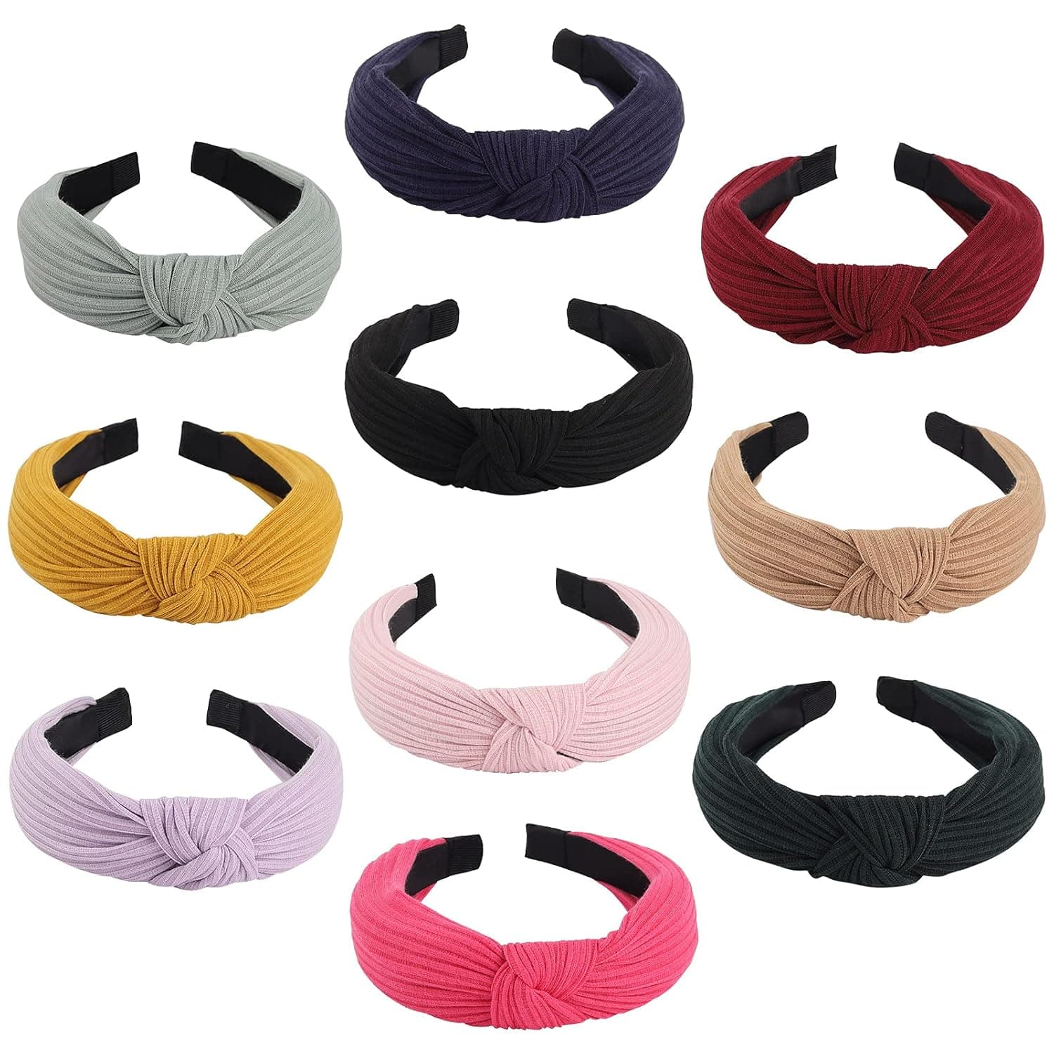 10 Pack Knotted Wide Headbands for Women Girls Cute Head Wrap in Solid Color Non-slip for Daily Festival Gifts