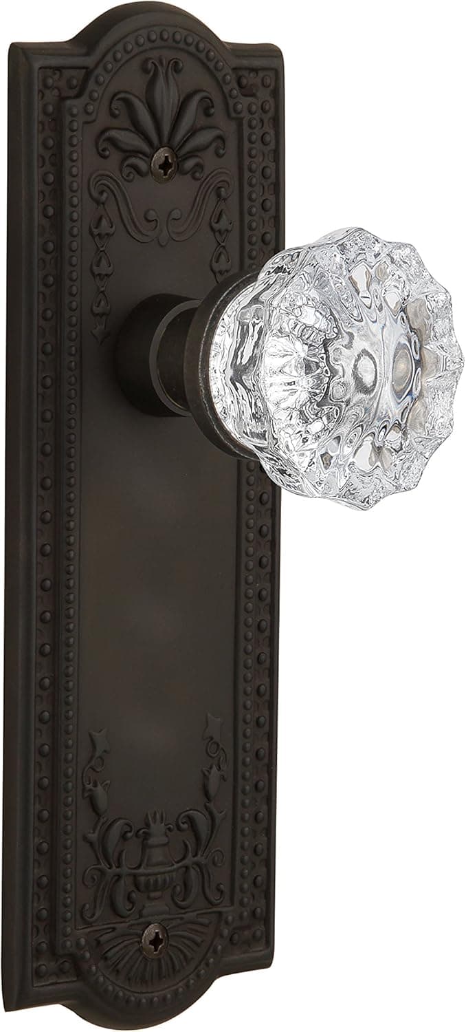 Nostalgic Warehouse 704307 Meadows Plate with Crystal Glass Knob, Passage - 2.375", Oil-Rubbed Bronze