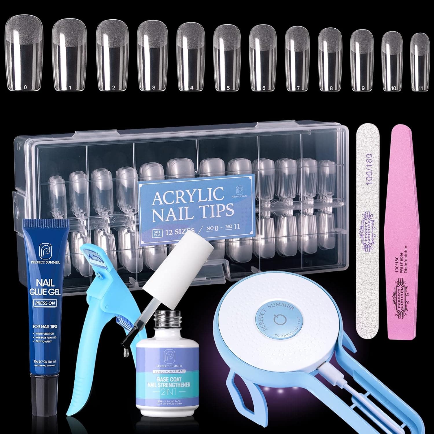 Perfect Summer Gel X Nail Kit,Square Nail Tips 504PCS With UV Light,Soft Gel Extension Acrylic Nail Kit DIY Nail Salon For Starter