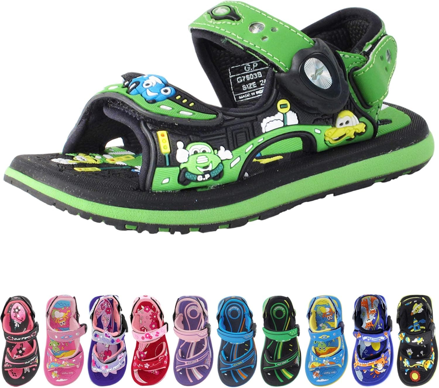 Kids Classic Easy Snap Lock Outdoor/Water Sandals & Slides. Adjustable Straps