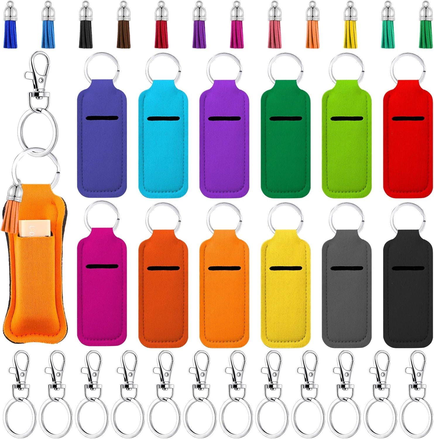 Patelai 36 Pieces Colorful Lipstick Holder Keychains with Keychain Tassels and Metal Clip Cords for Lipstick, Lipstick, Lip Balm, 12 Colors