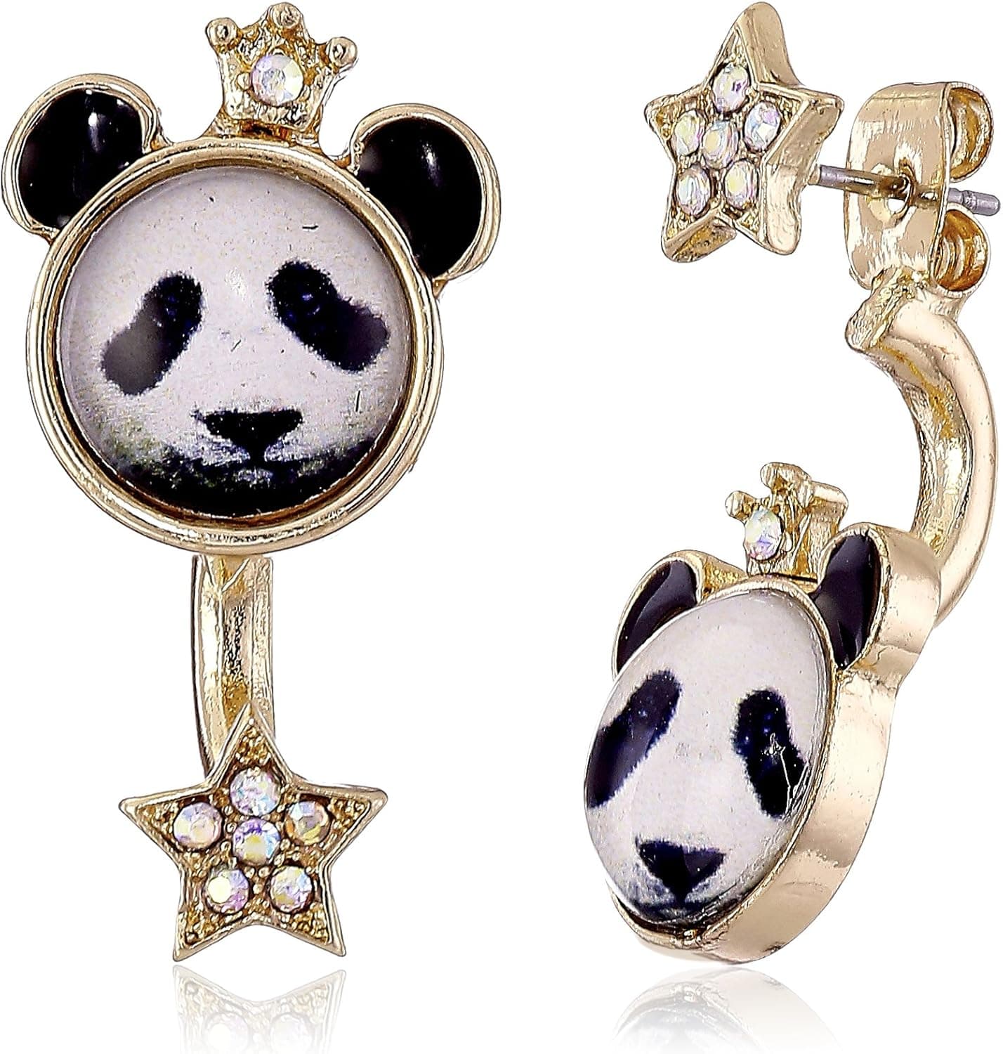 Betsey Johnson "Costume Critters" Panda and Star Mismatch Front and Back Earring Jackets