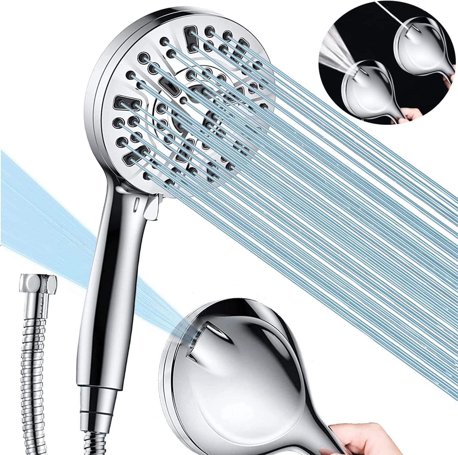 High Pressure Shower Head with Handheld, 8 Spray Settings + 2 Power Jet Modes Shower Heads,Built-in Power Wash to Clean Tub, Tile & Pets, 5.1" Detachable Shower Head Set with Stainless Steel Hose