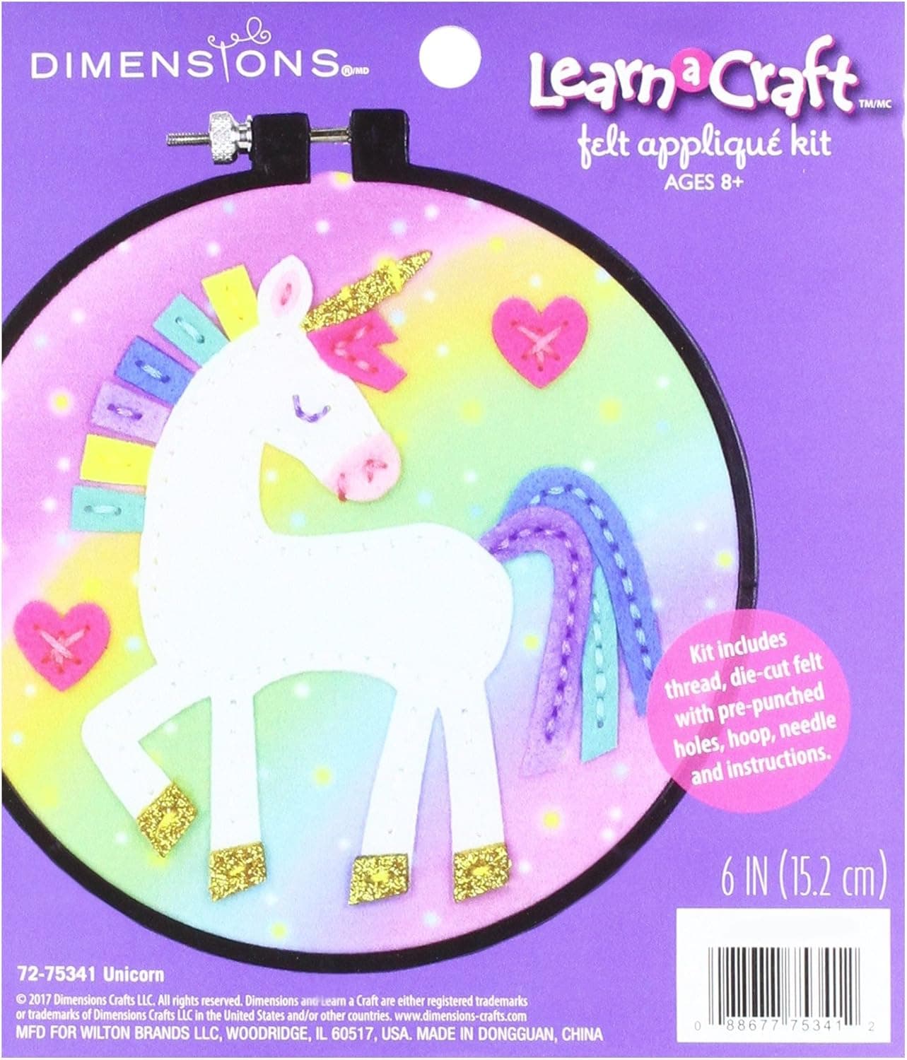 Dimensions 72-75341 Learn-A-Craft Unicorn Felt Applique Kit for Beginners, Multicolor, 5pcs
