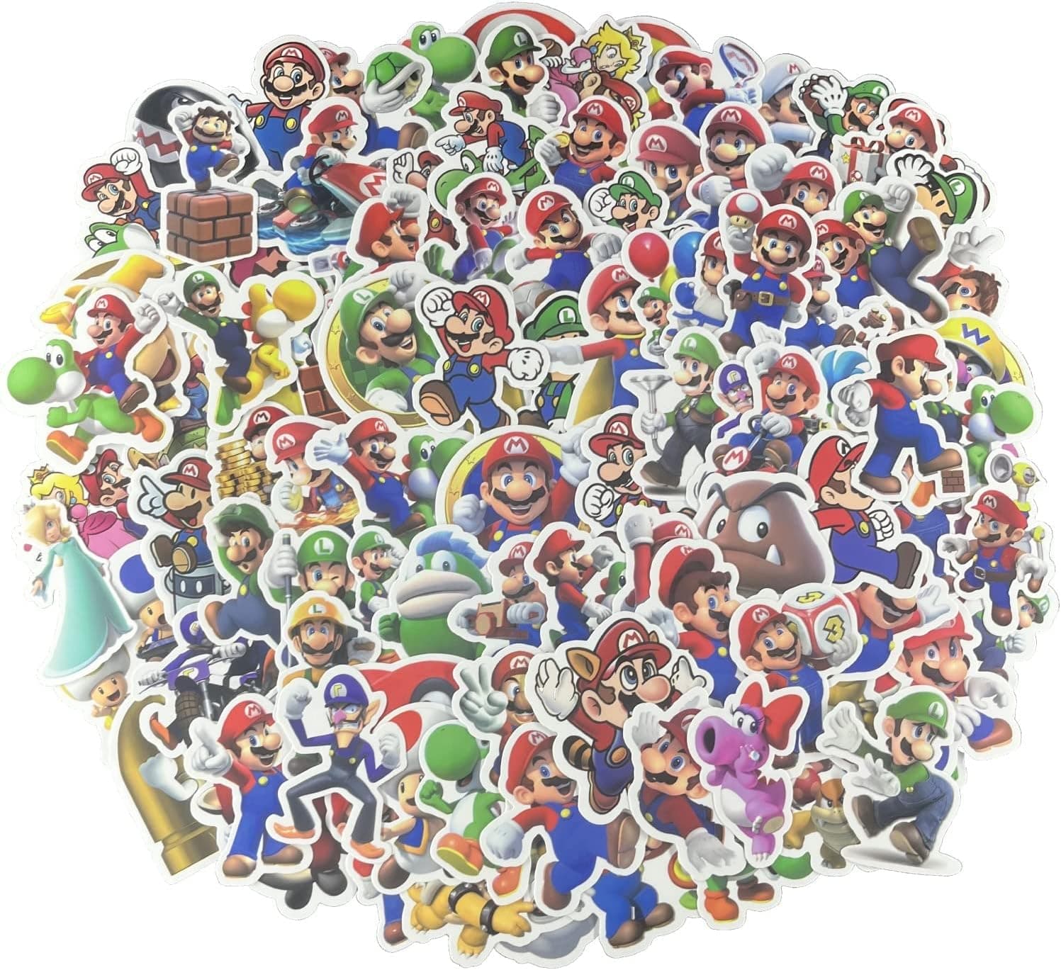 130pcs Super Mario Merchandise Stickers Vinyl Sticker for Laptop Water Bottle Guitar Bike Car Motorcycle Bumper Luggage Skateboard Graffiti