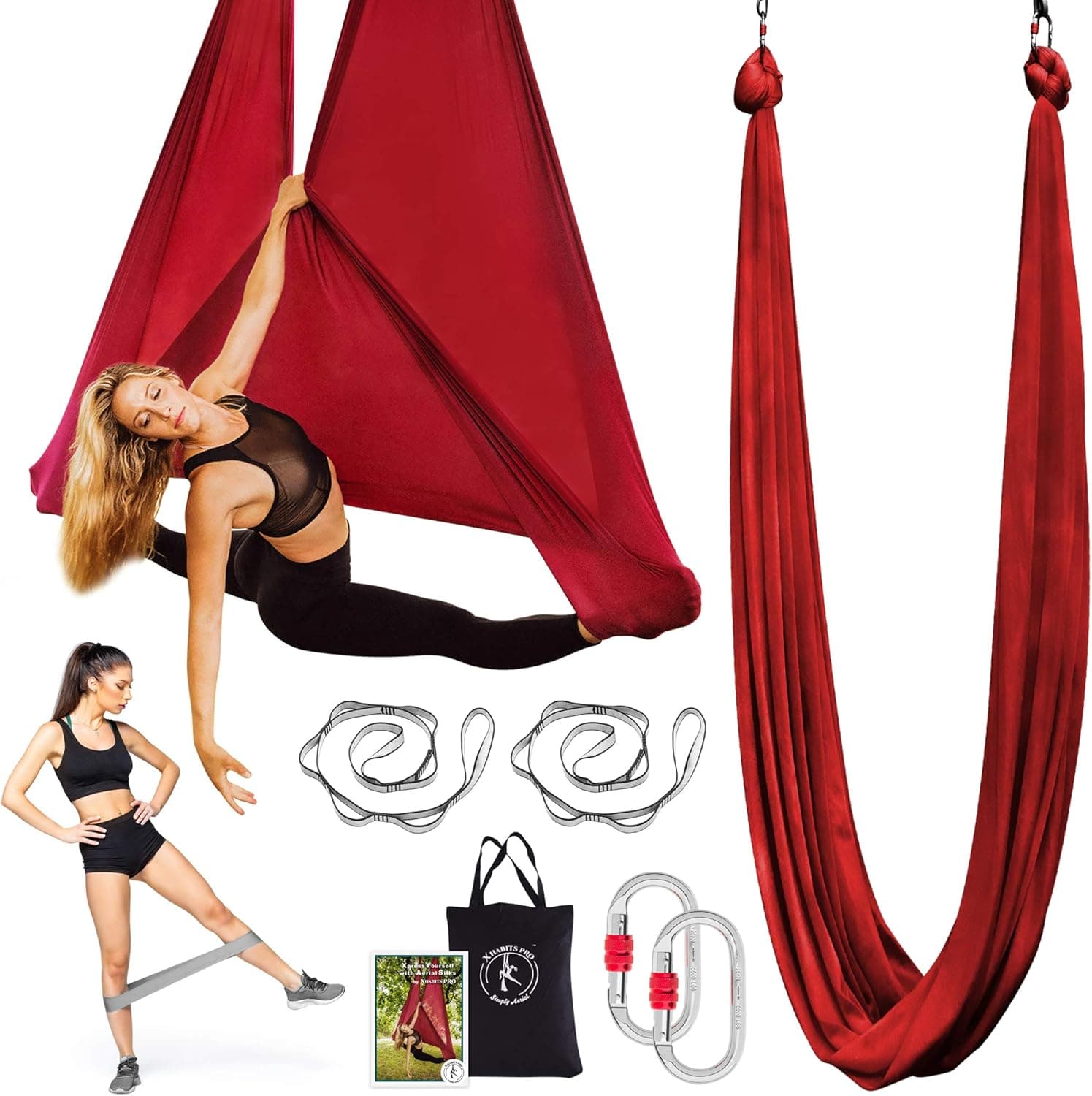 X Habits Pro Premium 5.5 Yards Aerial Yoga Hammock - Aerial Yoga Swing Set - Antigravity Aerial Silks - Flying Yoga Sling Inversion Equipment - Hardware Included, Resistance Band, Manual and Tote Bag
