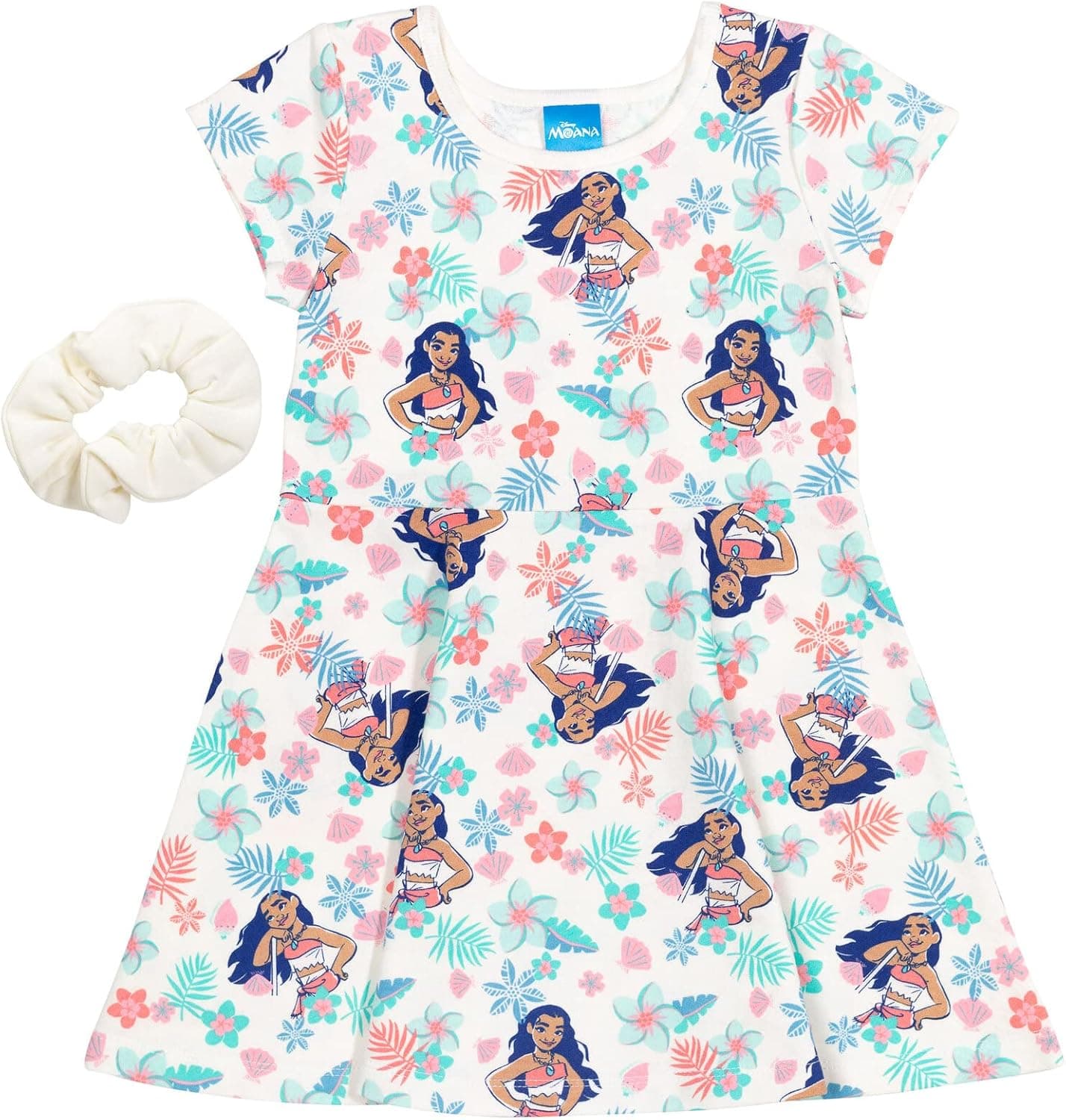 Disney Princess Frozen Minnie Mouse Moana Mulan The Little Mermaid Cinderella Skater Dress with Scrunchie Infant to Big Kid