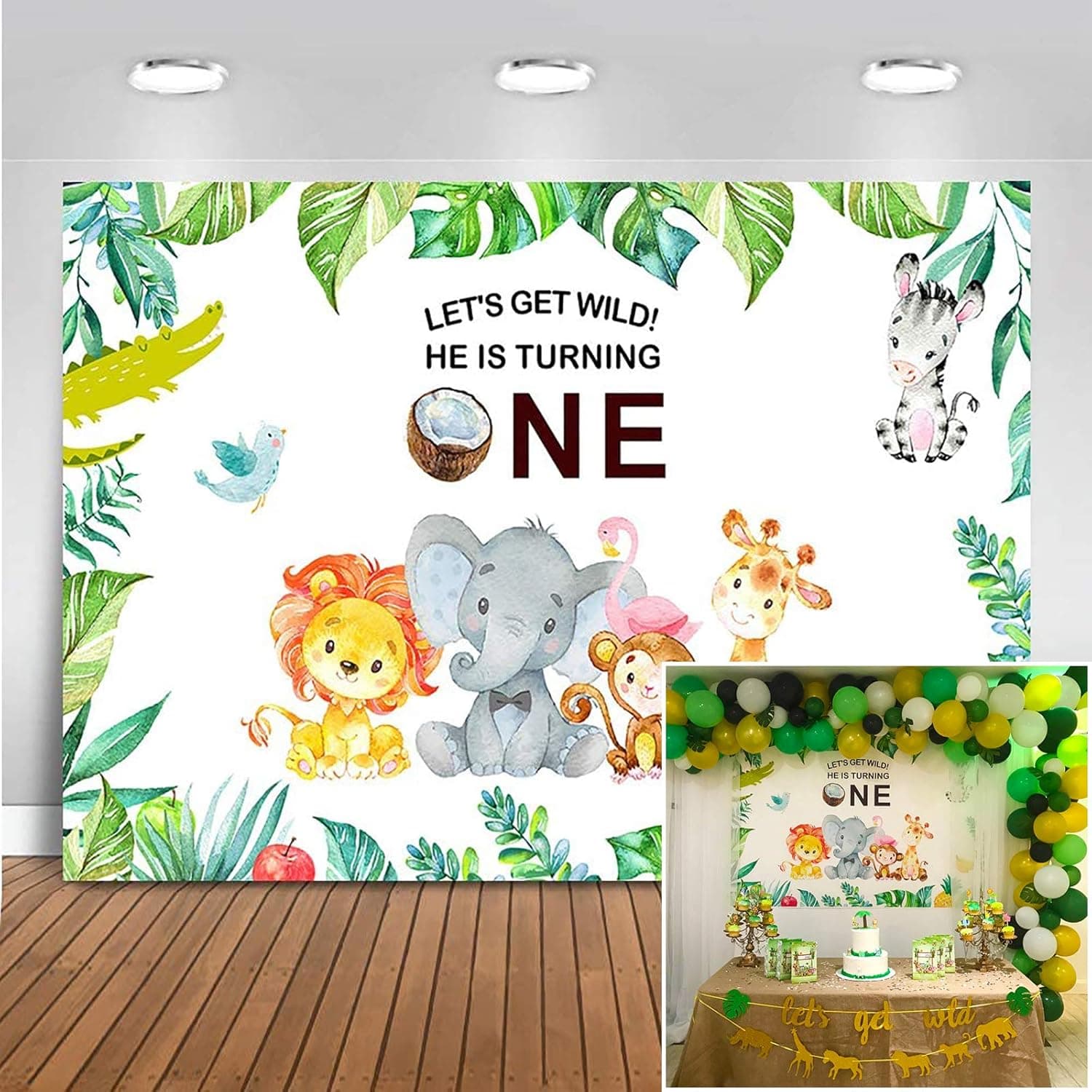 Mehofoto Wild One Backdrop Jungle Safari Animals Birthday Photography Background 7x5ft Vinyl Kids First Birthday Party Backdrops