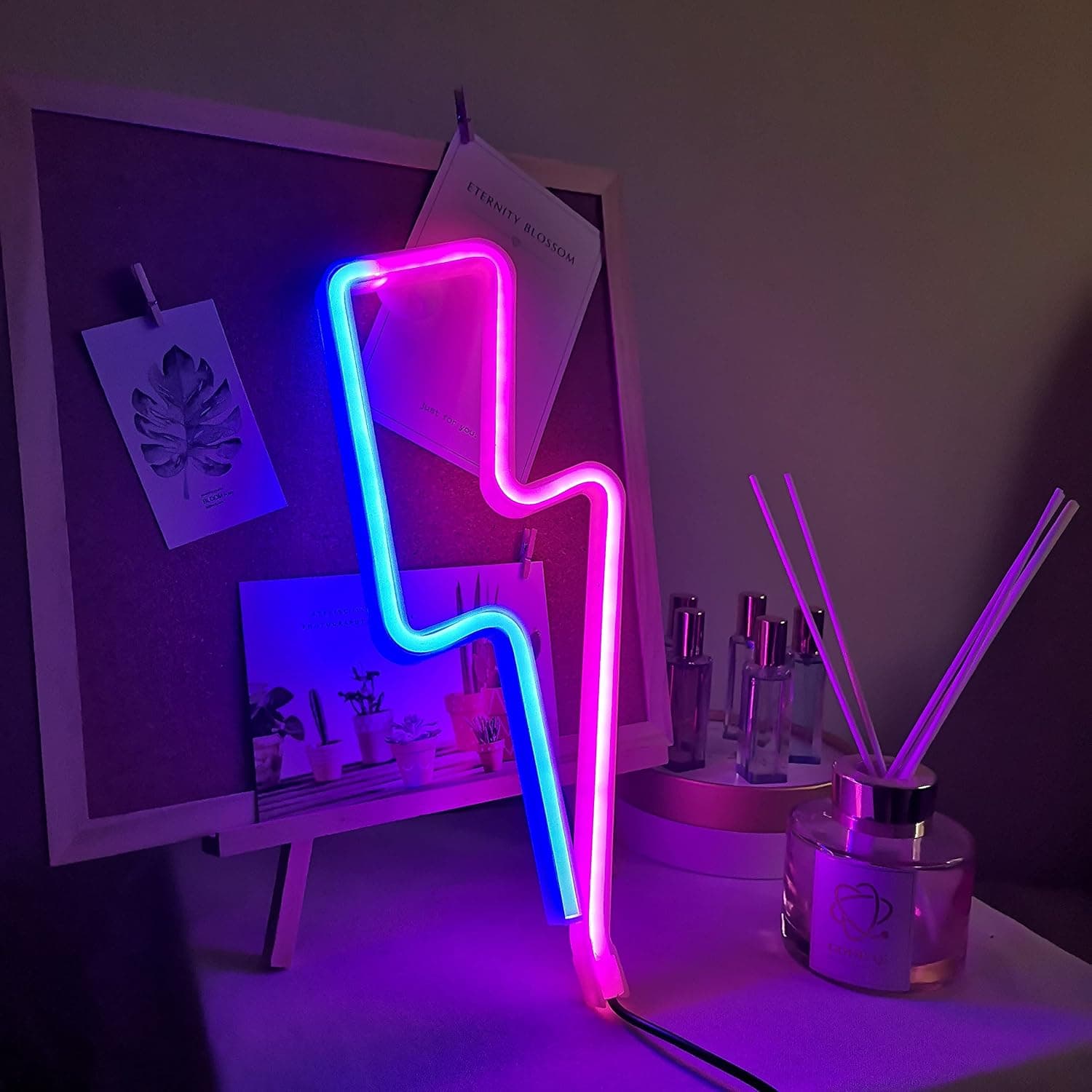 Happy Light Unique 2 in 1 Blue & Pink LED Lighting Bolt Neon Sign - USB Lightning Bolt Neon Signs for Wall Decor - Adjustable LED Lightning Bolt Neon Lights for Bedroom with Dimmer…