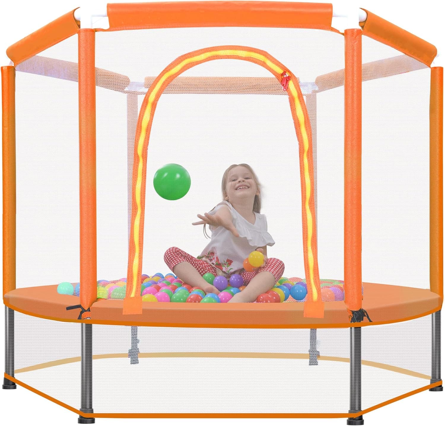 Merax 55" 60" Mini Trampoline for Kids, 4.5FT 5FT Indoor Outdoor Toddler Trampoline with Safety Enclosure Net and Pit Balls Baby Small Trampoline Birthday Gifts for Boy and Girls Age 3 Months and up