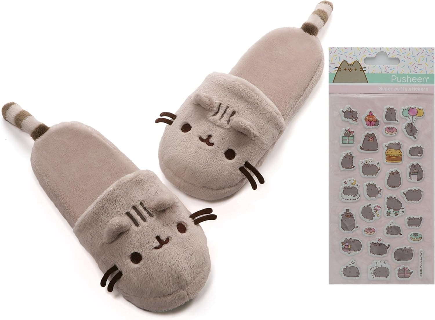 Gund Pusheen Slippers with Pusheen Super Puffy Stickers