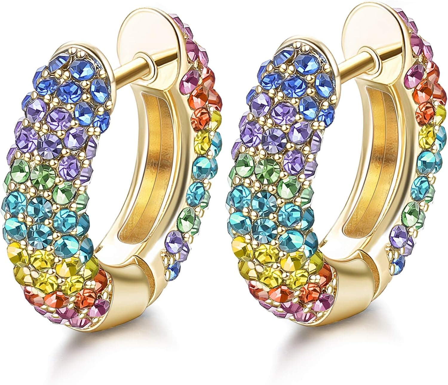Subiceto Huggie Hoop Earrings for Women Small Cute Colorful CZ Cartilage Cuff Earring