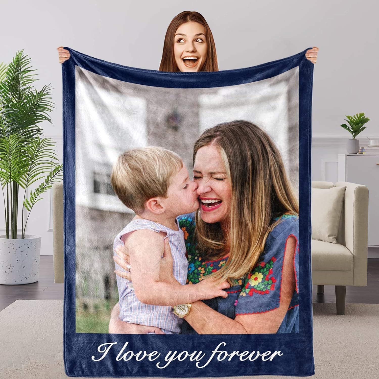 Yofair Custom Blankets with Photos Personalized Gifts for Mom Customized Flannel Blanket Christmas Mom Gifts for Women from Daughter Son Husband