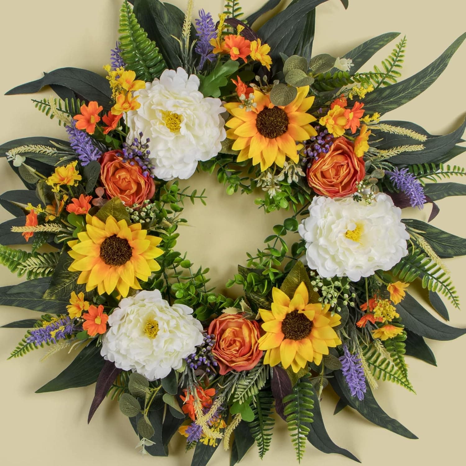 Kmise Spring Wreath Fall Decor Wreath for Front Door-23 Inch Summer Peony Eucalyptus Wreaths for Front Porch Farmhouse Home Decor