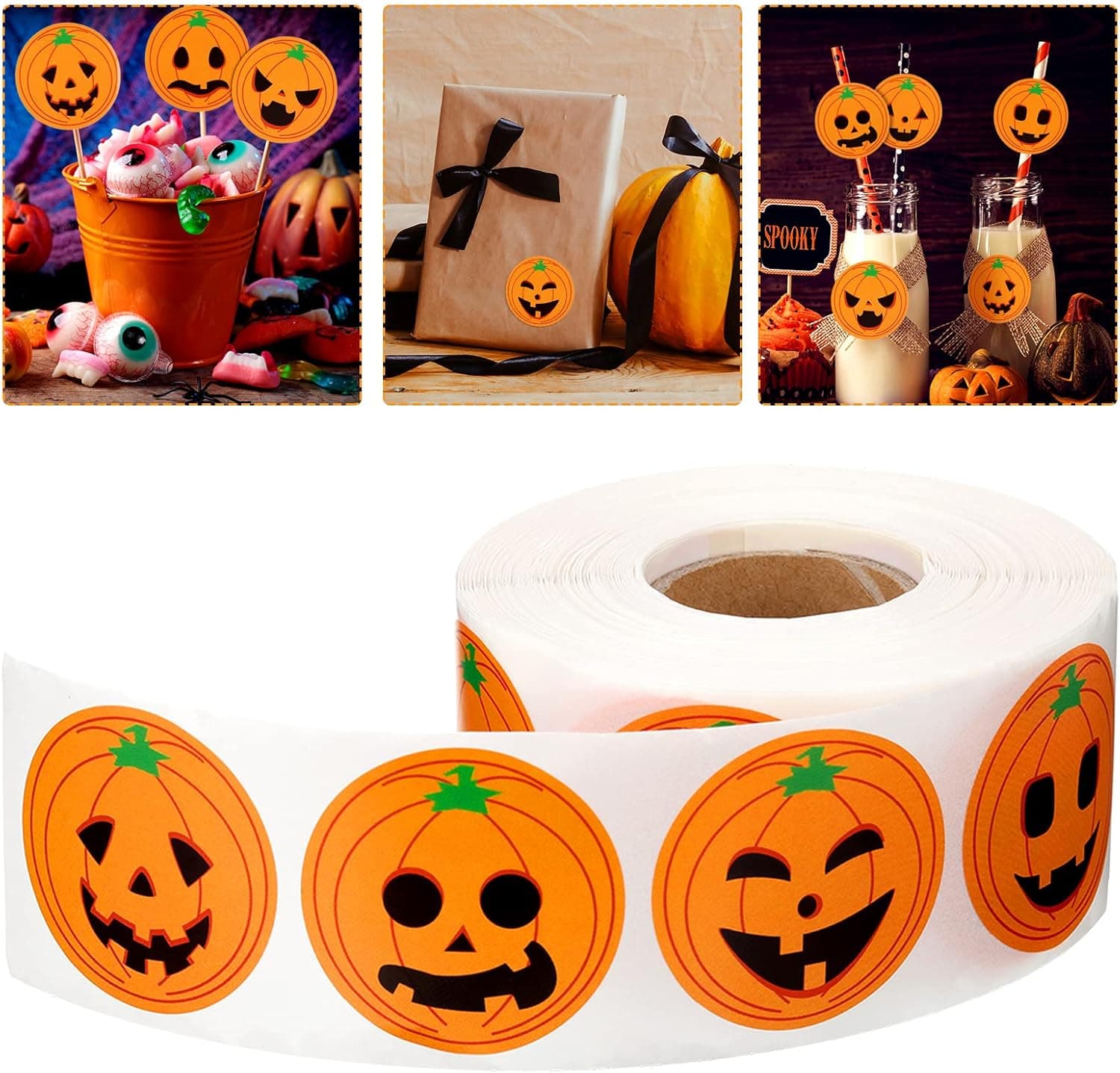 Outus 800 Pieces Halloween Pumpkin Stickers Halloween Roll Face Stickers Jack O Lantern Round Circle Face Stickers for Halloween Party Decoration