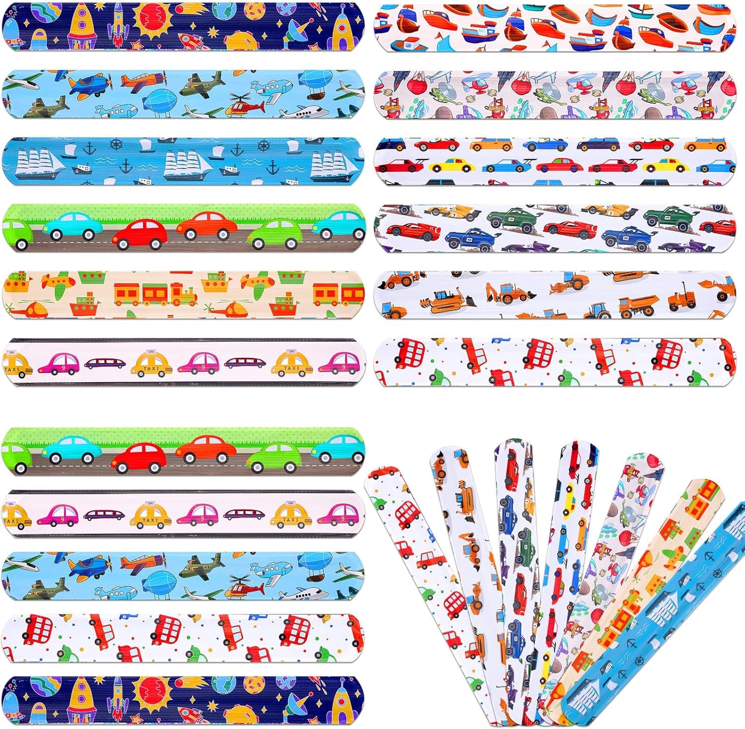 48 Pieces Transportation Slap Bracelets Cars Slap Bracelets Back to school Kids' Party Favor Sets Kids Slap Bracelets Birthday Party Bracelets for Kids