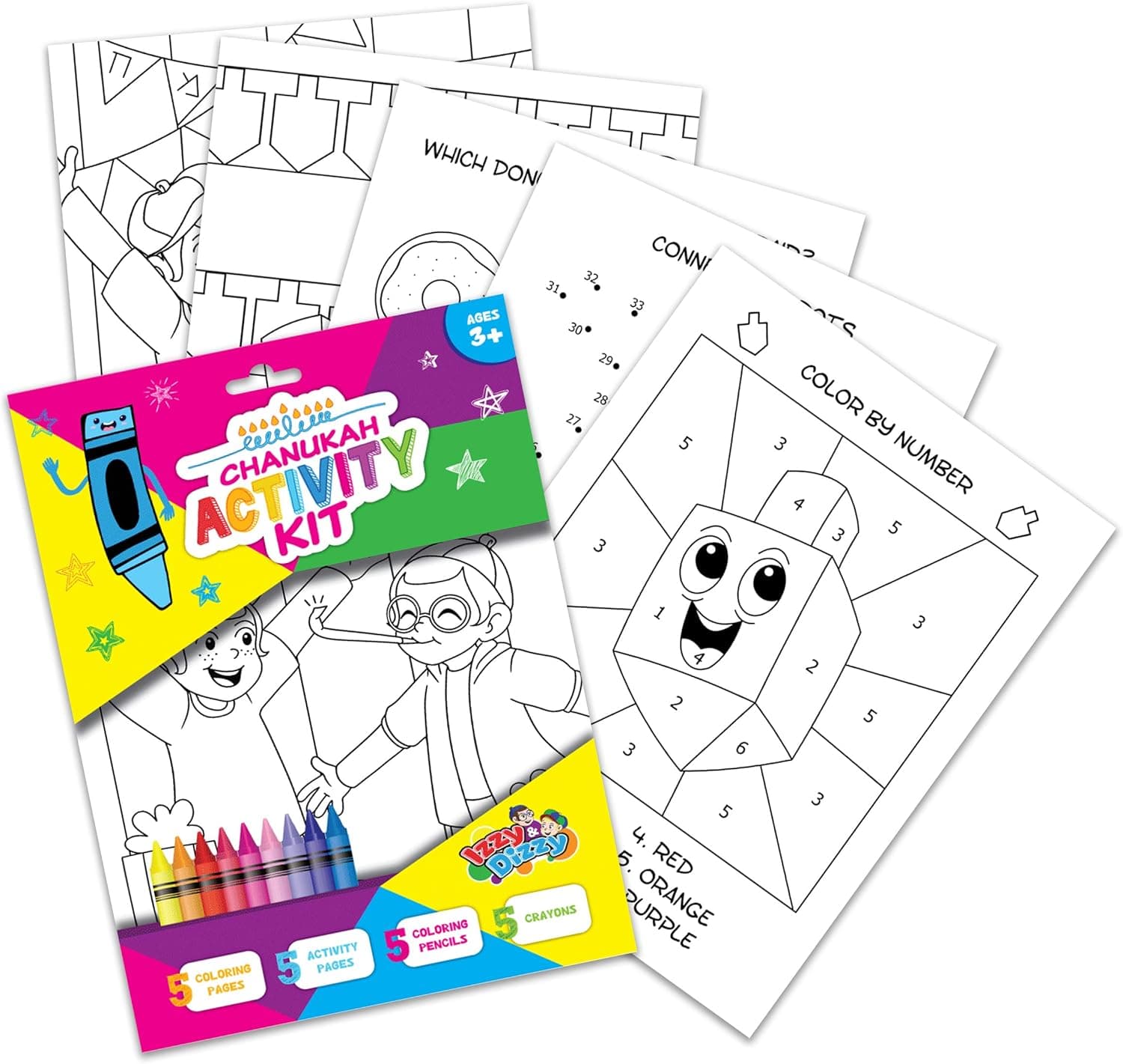 Izzy 'n' Dizzy Hanukkah Coloring and Activity Set - Great for Partys and Gifts- Chanuka Color and Activity Kit