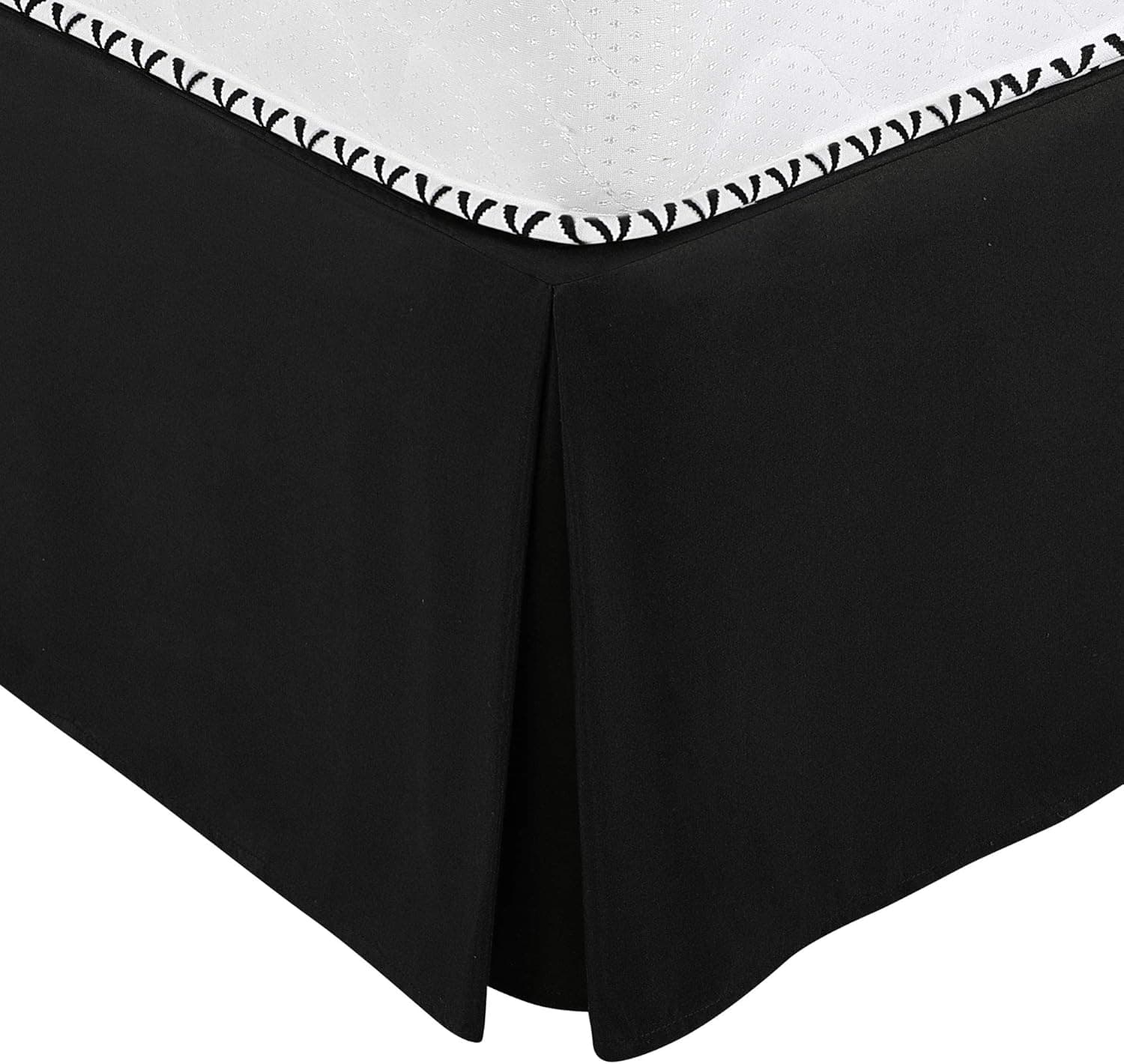PiccoCasa Pleated Bed Skirt Classic Polyester Dust Ruffled Fade & Wrinkle with 14 Inch Drop Black Queen
