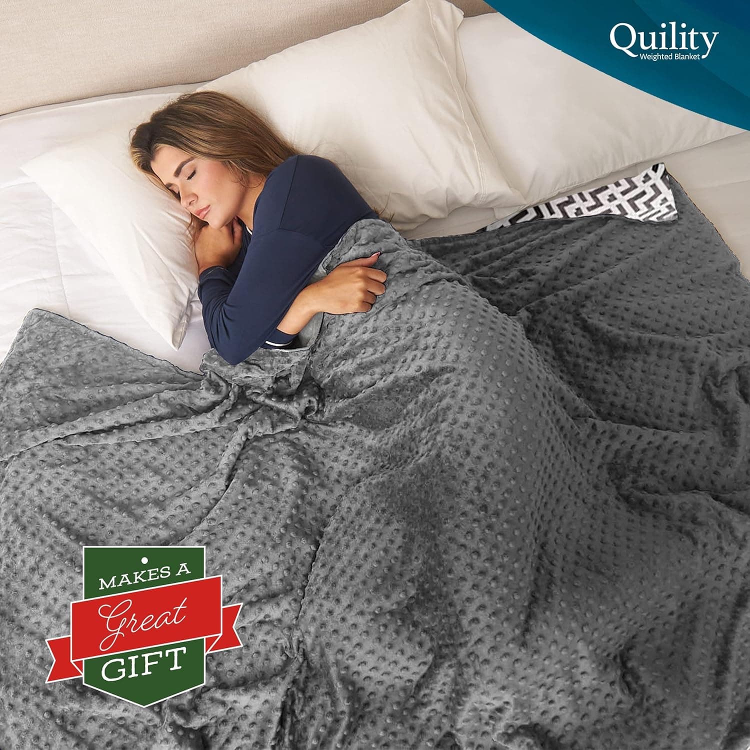 Quility Weighted Blanket for Adults - 20 LB King Size Heavy Blanket for Cooling & Heating - 100% Cotton Big Blanket w/Glass Beads, Machine Washable Blankets - 86"x92", Chevron