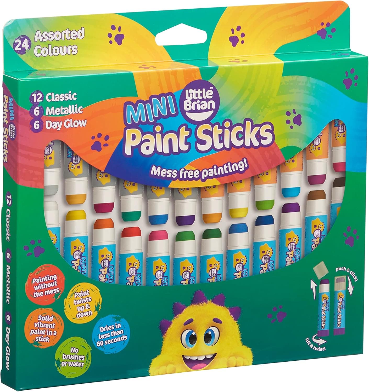 Little Brian Mini Paint Sticks - 24 Pack, Assorted Colors