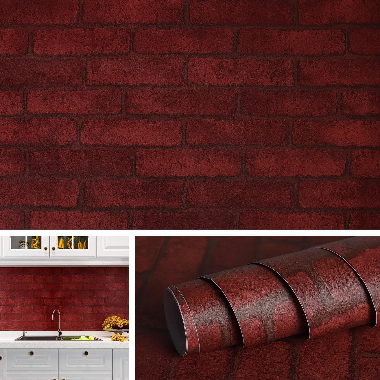 Livelynine Brick Contact Paper Red Brick Wallpaper Peel and Stick Backsplash Fake Brick Wall Paper Roll Christmas Wallpaper Decorations Removable for Fireplace Walls Chimney Vinyl Wrapping 15.8x78.8