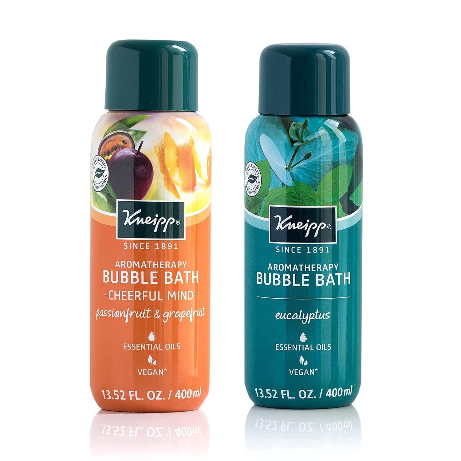 Kneipp Fave Aromatherapy Set: Cheerful Mind Passionfruit & Grapefruit Bubble Bath + Refreshing Eucalyptus Bubble Bath Duo