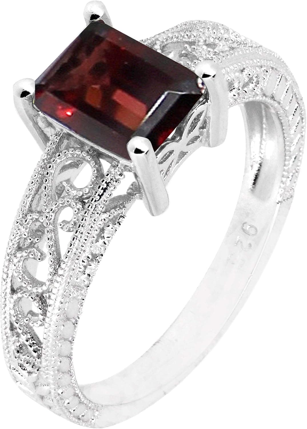Filigree Sterling Silver Emerald Cut Natural Gemstone Statement Ring
