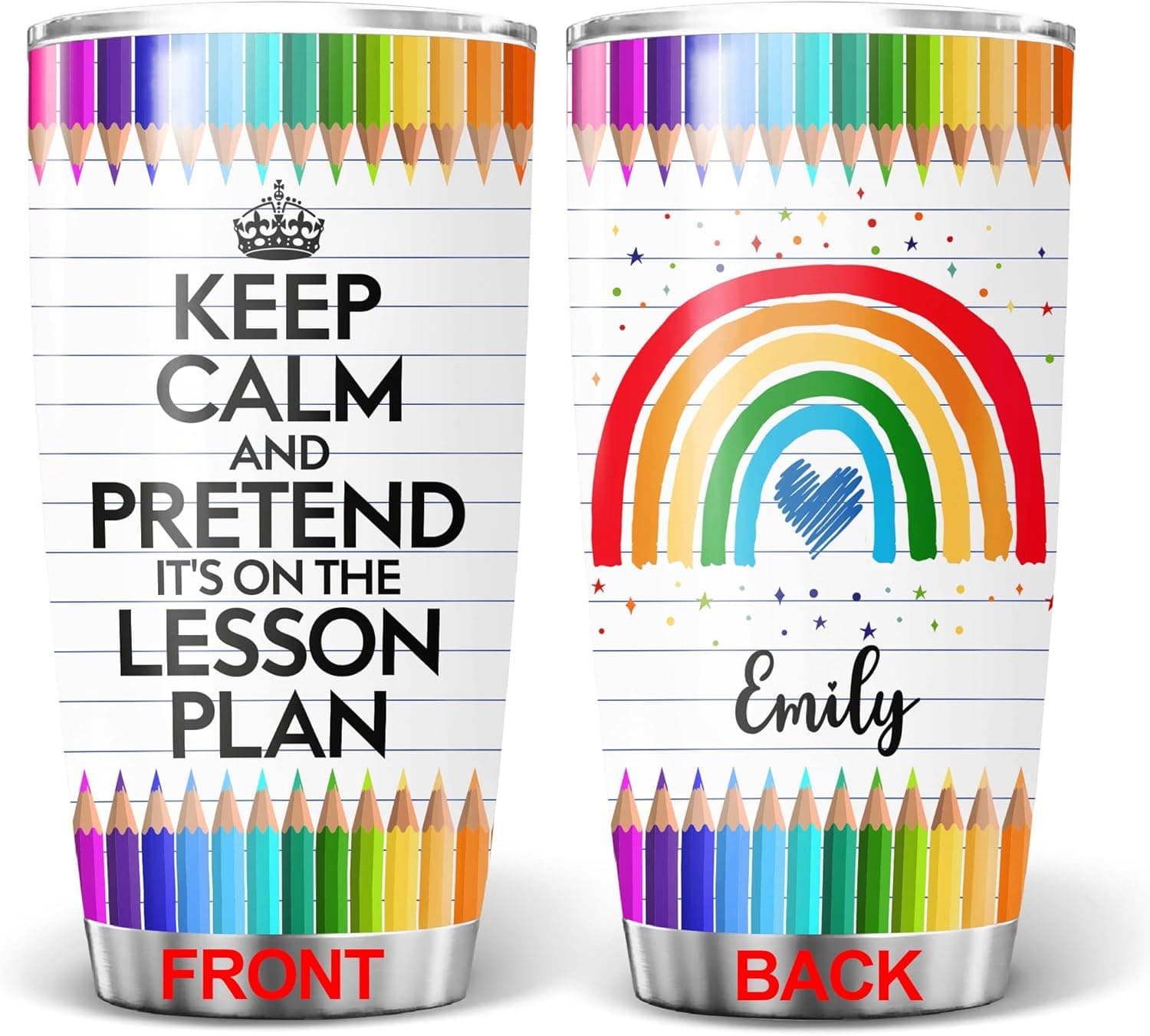 PREZZY Teacher Appreciation Gifts Personalized Teacher Gifts Keep Calm and Pretend Its on The Lesson Plan Tumbler with Lid 20oz Insulated Travel Mug Thank You Gifts Ideas for Teachers from Students